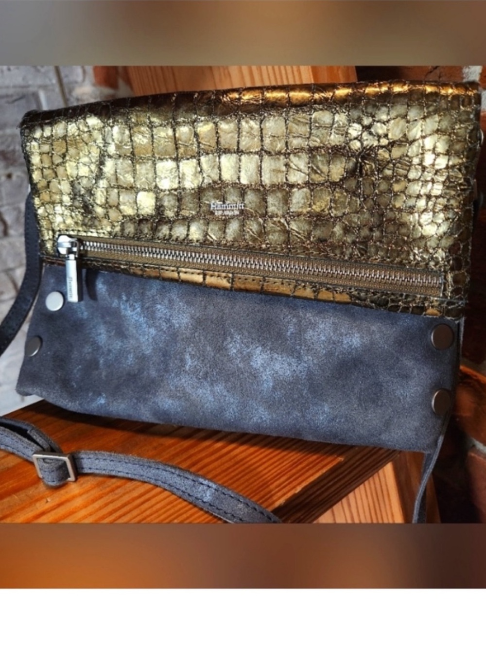 Hammitt VIP Los Angeles Medium in Blue Grey and Gold Crocodile